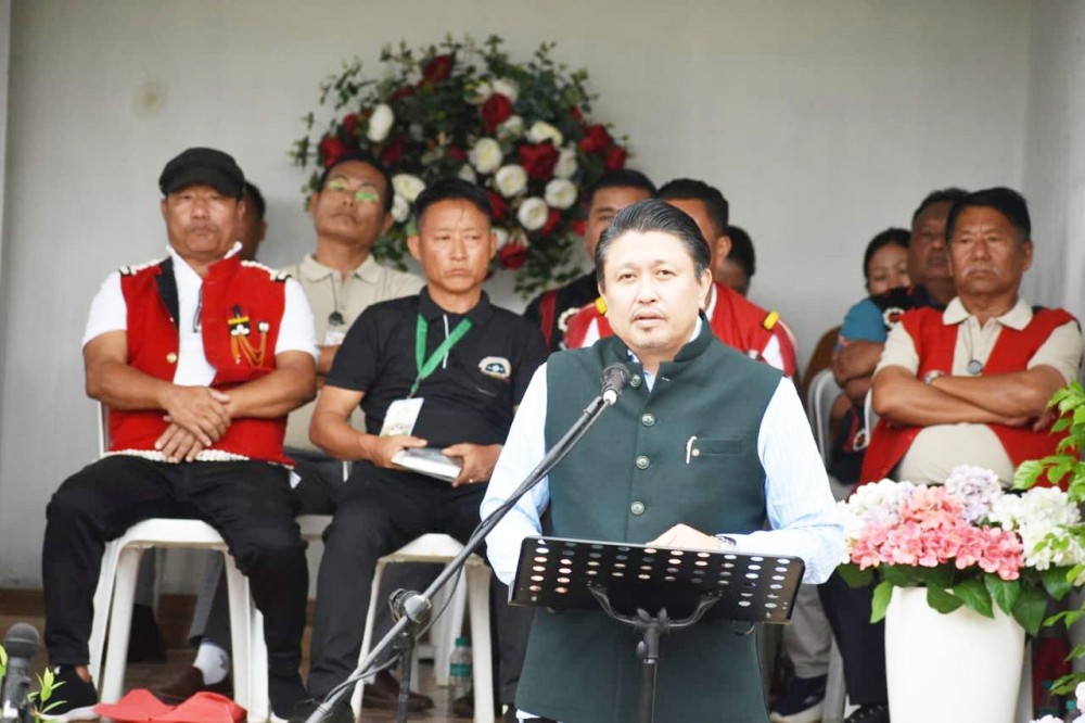 PHED minister Jacob Zhimomi addresses the 50th Annual Sports Meet on November 3.